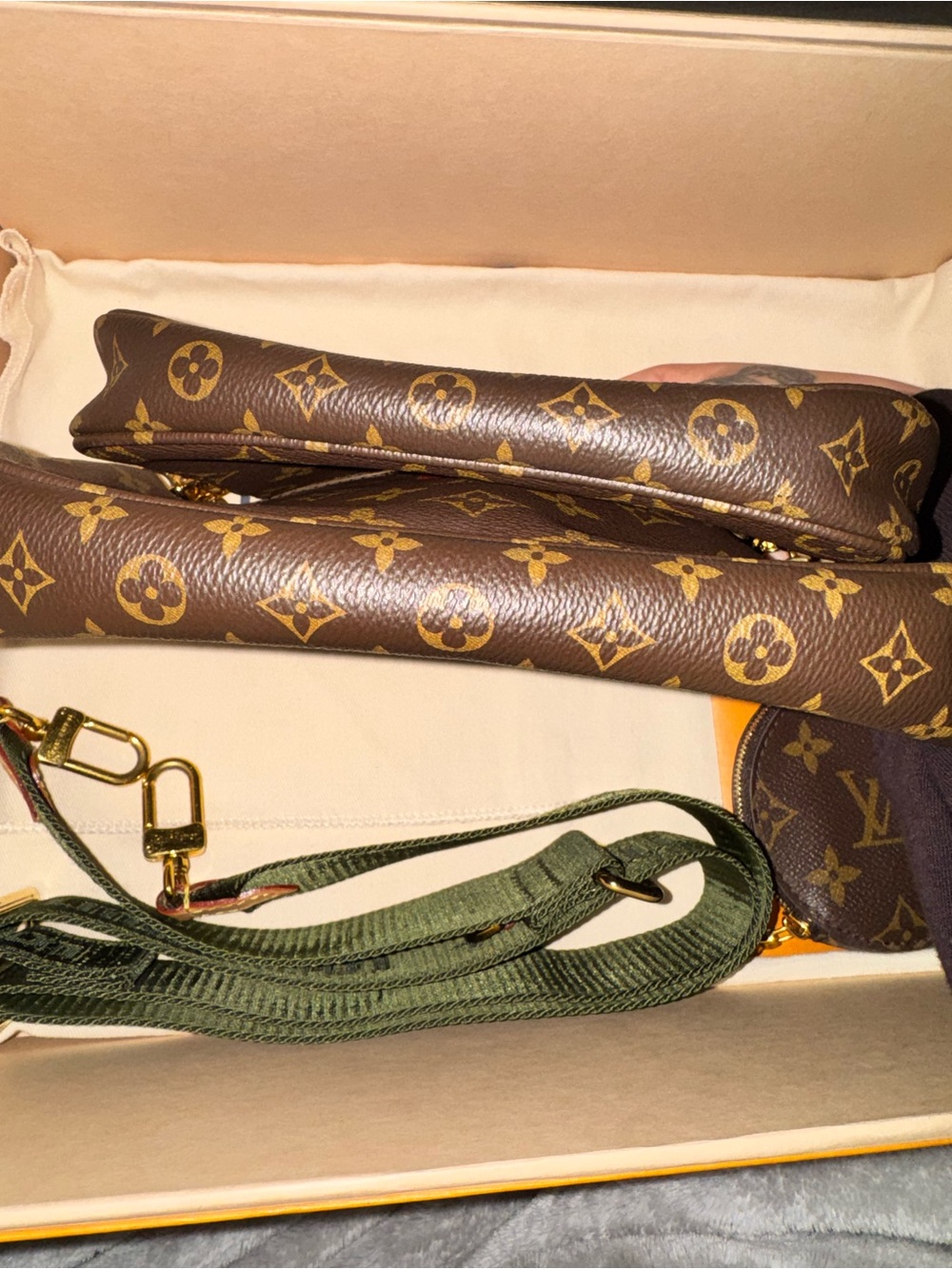 Louis Vuitton Monogram Canvas Multi-Pochette with Olive Green Strap - Picture 7 of 9